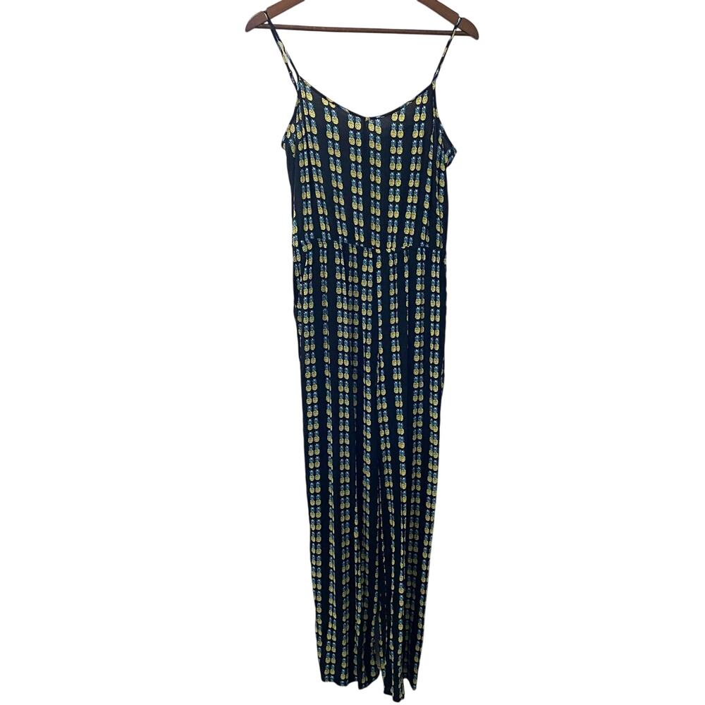 Divided H&M Pineapple Jumpsuit Black Yellow Adjustable Straps Pockets Sz 10 - Picture 3 of 12